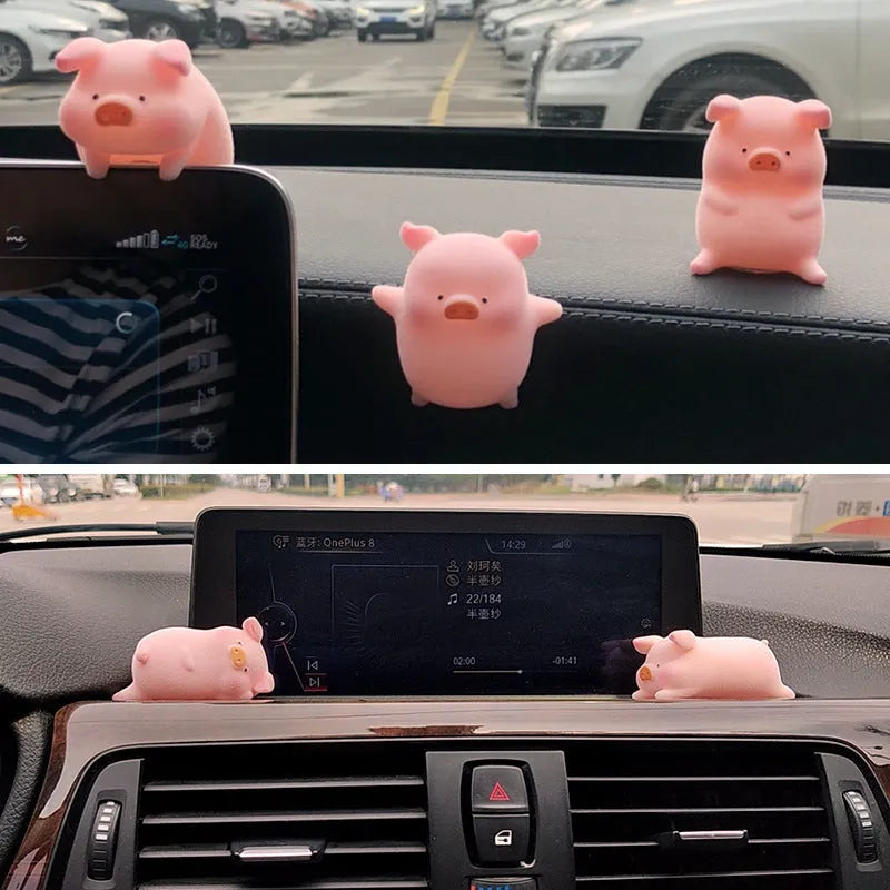 Resin cartoon pig car decoration in various styles, approx 8-10cm, for dashboard personalisation
