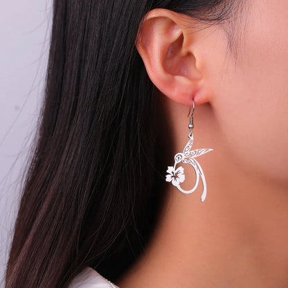 Stainless steel hummingbird earrings with hollow honeycomb design in gold or steel colour