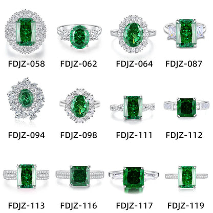 S925 silver emerald ring with palaibahao inlaid high carbon diamond, geometric design with elliptical elements