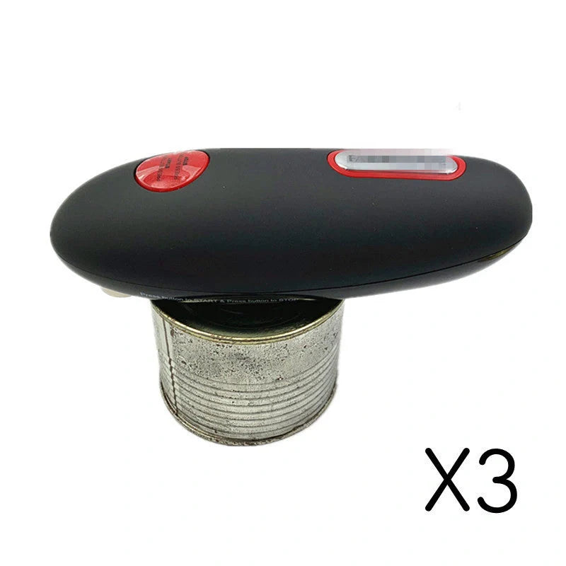 Cordless electric can opener with automatic stop and safety grooves