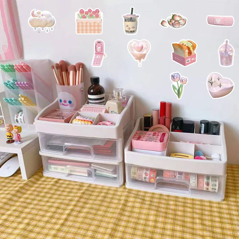 Pink 3D decorative stickers with girl heart designs, 63 pieces per pack showing dimensional printing texture