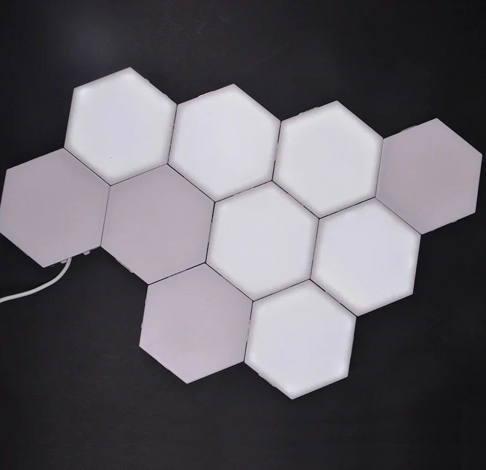 Hexagonal honeycomb wall lamp with touch control for 7 colour options and adhesive mounting system