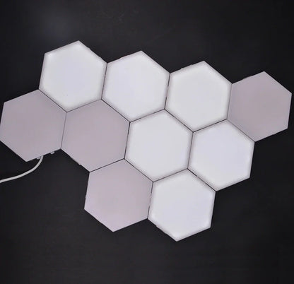 Hexagonal honeycomb wall lamp with touch control for 7 colour options and adhesive mounting system
