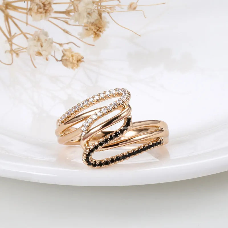 Women's copper ring with micro-inlaid zircon stones and electroplated finish in WK2230 colour
