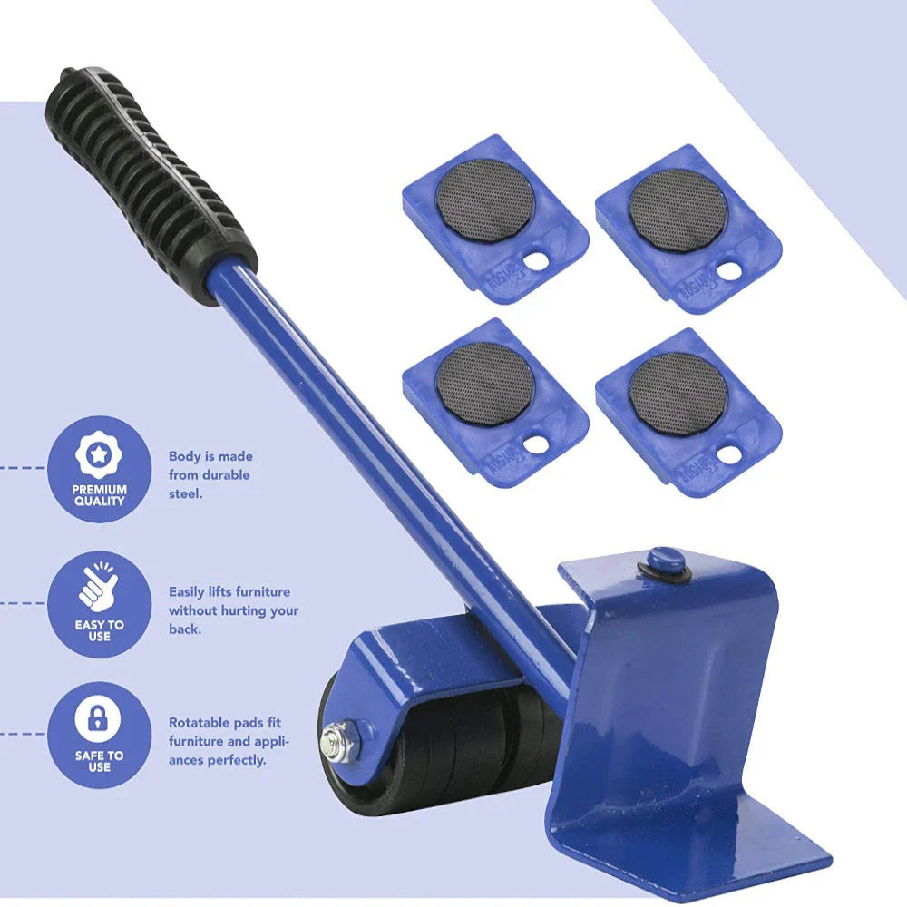 Versatile furniture lifter tool kit with 4 mover pads for easily moving heavy couches, bookcases, refrigerators, and other large household items