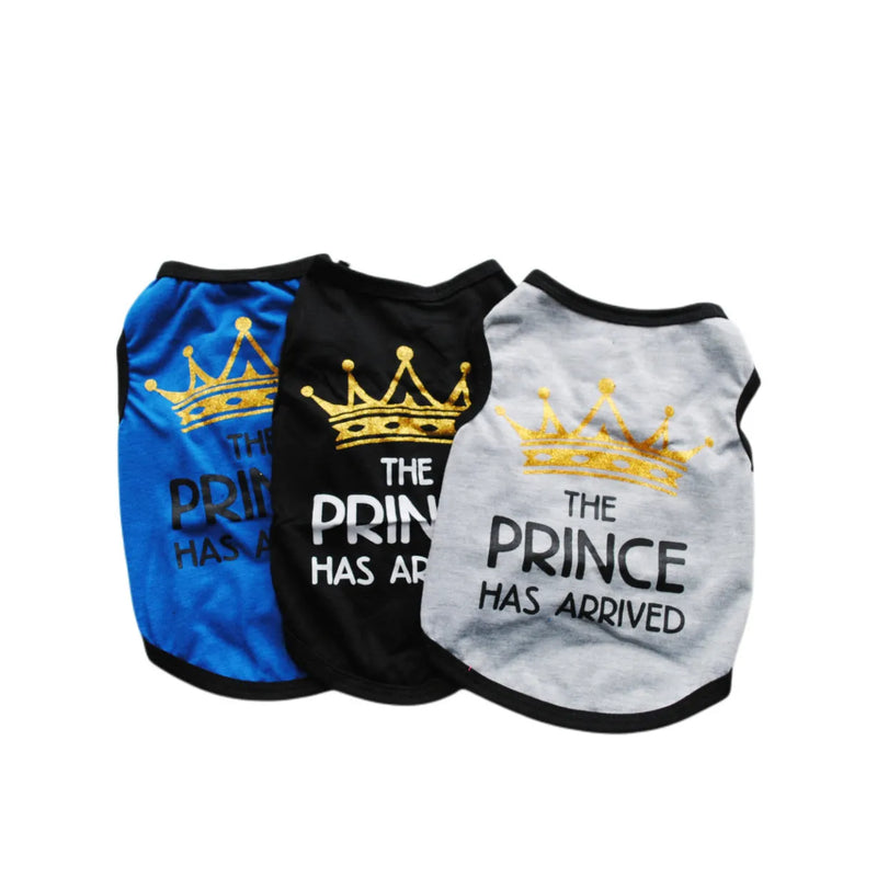 Dog summer vest for puppies, made from breathable cotton material in casual style, available in six colour options including Black Prince, Gray Prince, and Princess Rose, in sizes from XS to XL for a comfortable fit.