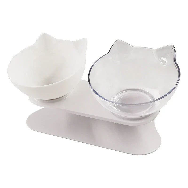 An inclined cat food bowl with a transparent design and a sturdy base, providing a comfortable and hygienic dining experience for your feline friend.