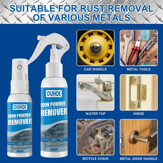 Blue square sponge and spray bottle of car iron powder rust remover