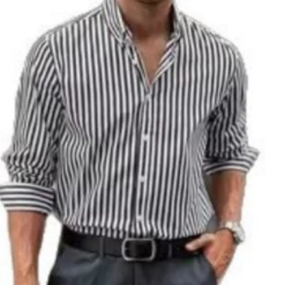 Men's striped casual button shirt with loose fit and cardigan styling