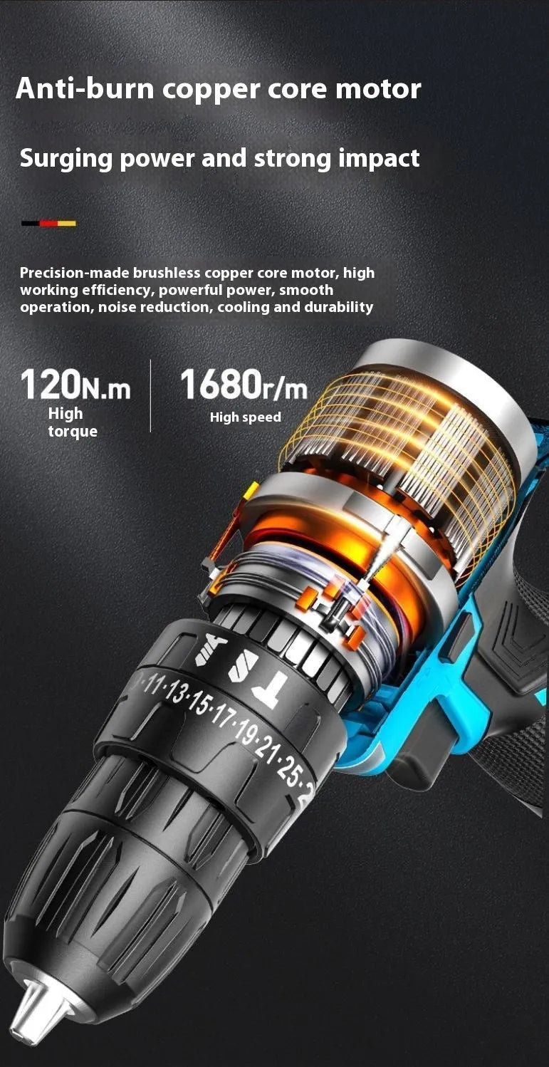 12V dual-speed impact pistol drill electric screwdriver with pistol grip design and complete accessory set