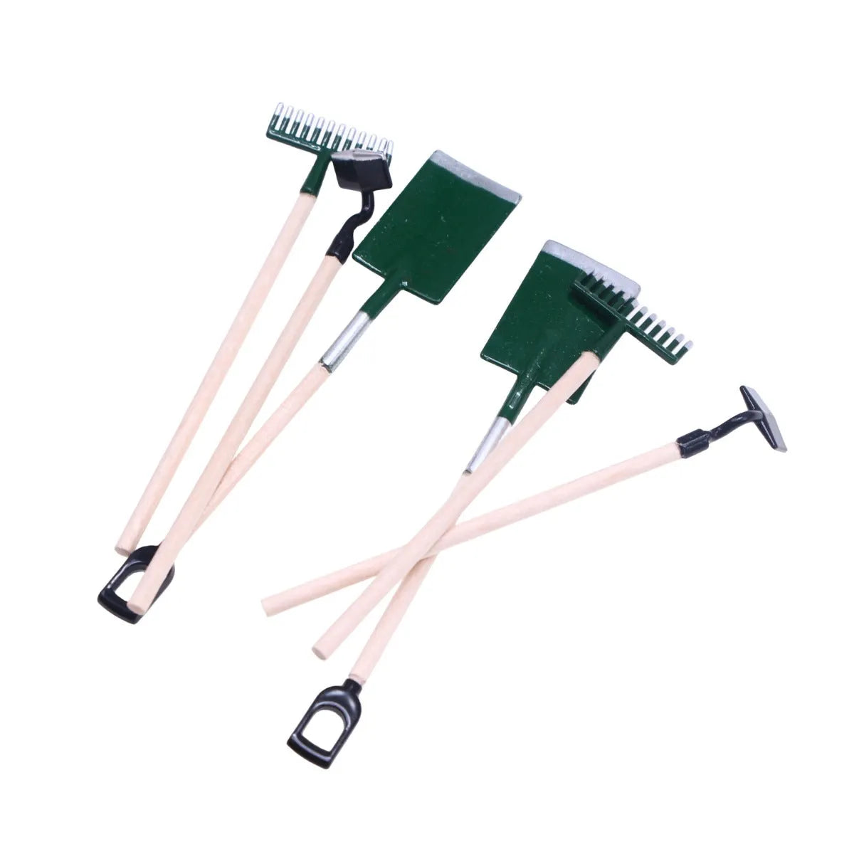 Miniature alloy gardening tools set for dollhouse elf garden scene, 3-piece accessory kit