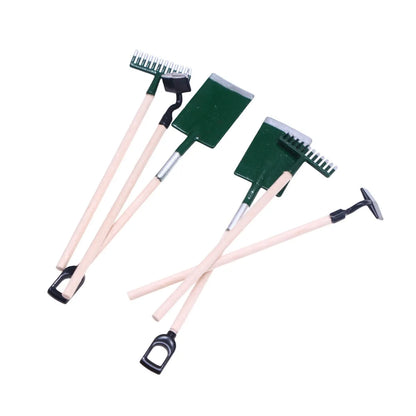 Miniature alloy gardening tools set for dollhouse elf garden scene, 3-piece accessory kit