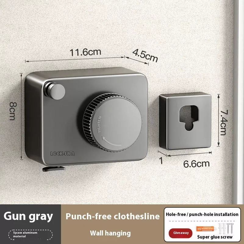 Telescopic wall-mounted laundry line in gun gray, black, and matt white options