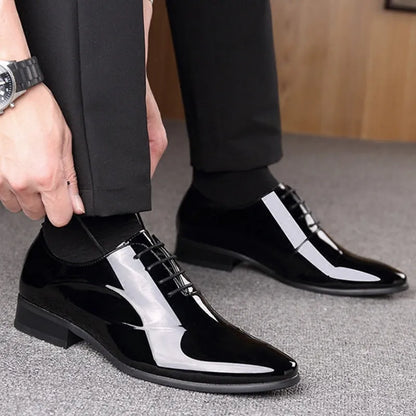 Men's black and brown square toe business formal shoes with PU leather upper
