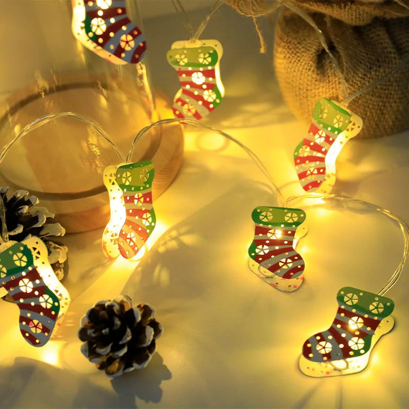 Christmas LED light string with Santa Claus, elk, and snowman ornaments for festive holiday decor