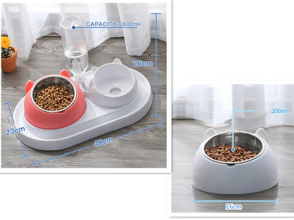 Stainless steel pet bowl with 15° tilt for cervical spine health, available in multiple colors