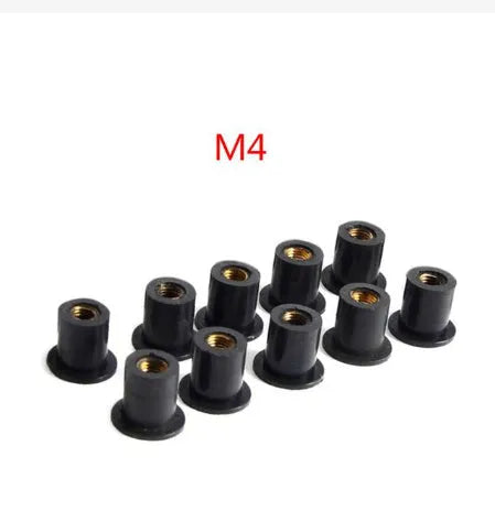 Black motorcycle windscreen brass nut expansion rubber fasteners in M4 M5 M6 sizes