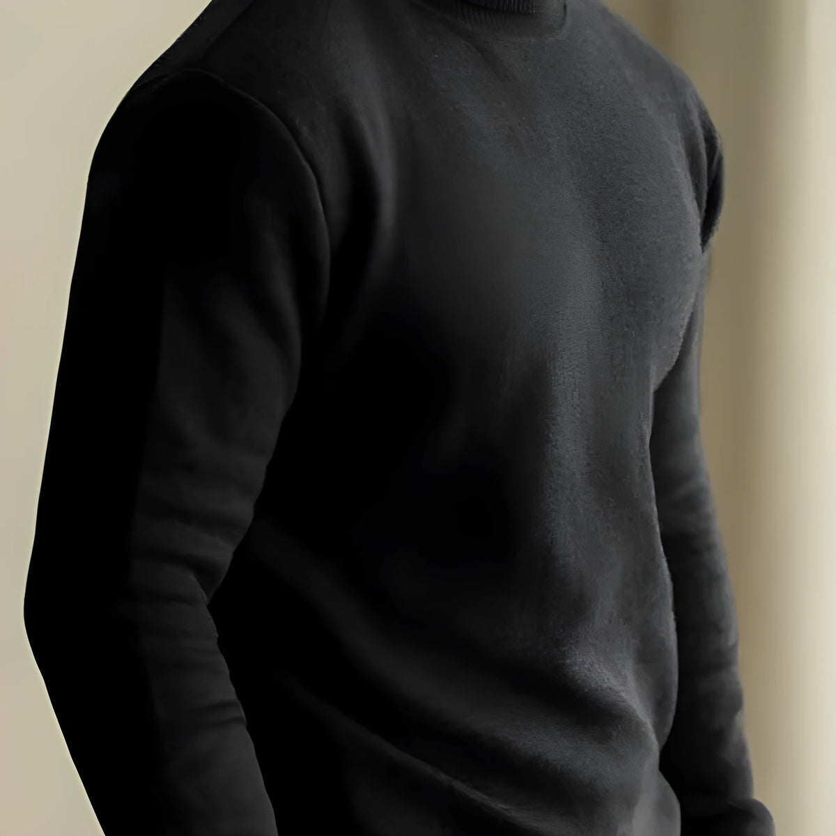 Men's long-sleeved slim fit sweater in black, brown, dark gray, light apricot or white, sizes S to 3XL.