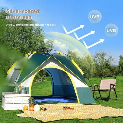 Dark green silver glue automatic quick-open camping tent for 3-4 people with dimensions 220x200x140 cm