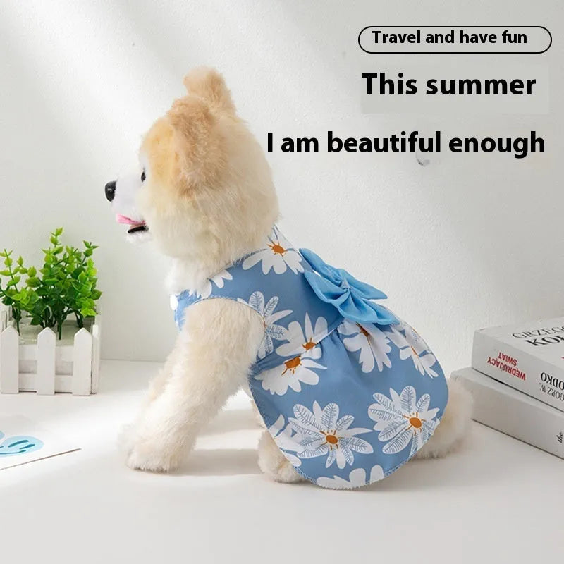 Ultra-thin polyester pet dress with floral butterfly bow decoration for dogs and cats