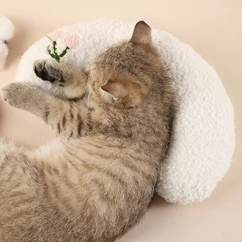 Blue U-shaped cat neck protection pillow with moon design measuring 39×50cm