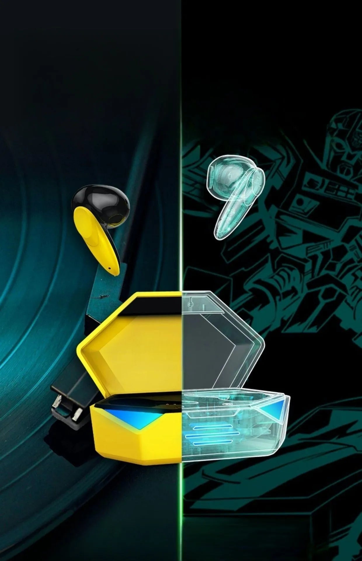 G20 Bluetooth TWS gaming headset earbuds with charging case in yellow colour