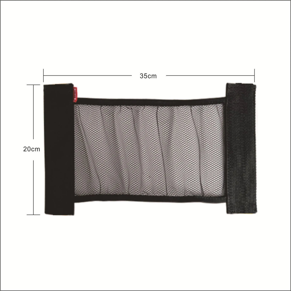 A stretchy polyester car boot storage net in a vehicle trunk, holding loose items securely.