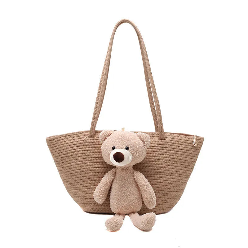 Cotton and linen woven bag with dumpling shape, three-dimensional pocket and double shoulder straps