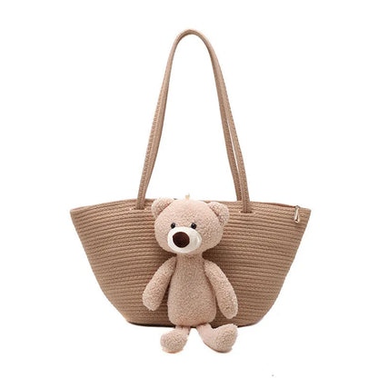Cotton and linen woven bag with dumpling shape, three-dimensional pocket and double shoulder straps