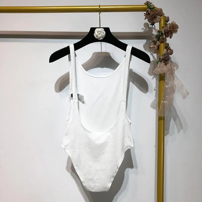 Backless sling jumpsuit for women, slim fit polyester, short 40cm length, black white khaki orange, sizes S M L