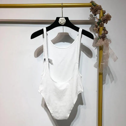 Backless sling jumpsuit for women, slim fit polyester, short 40cm length, black white khaki orange, sizes S M L