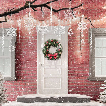 Elegant acrylic icicle ornaments with hanging holes and ribbons, perfect for decorating Christmas trees, fireplaces, and more.