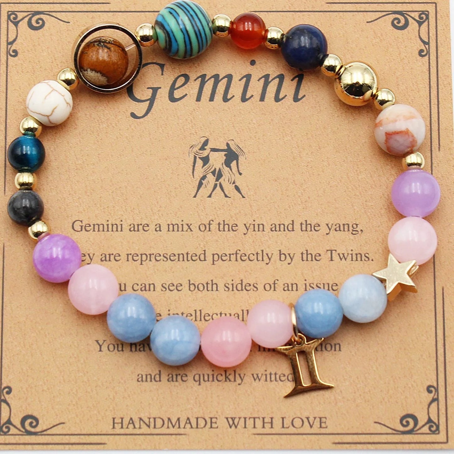 12 Constellation Morgan Stone Beaded Bracelet featuring detailed zodiac signs on 19mm beads