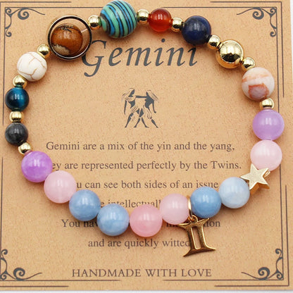 12 Constellation Morgan Stone Beaded Bracelet featuring detailed zodiac signs on 19mm beads