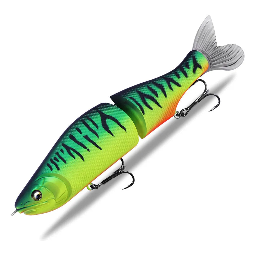 185mm hard plastic bass fishing swimming lure in assorted colours on a tackle box.