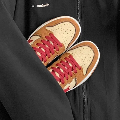 Brown women's platform sneakers with sequin trim and lace-up front