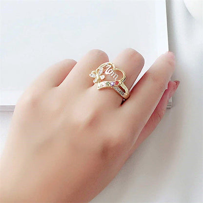 Elegant gold-plated heart-shaped ring with multi-colored rhinestone embellishments, a thoughtful Mother's Day gift