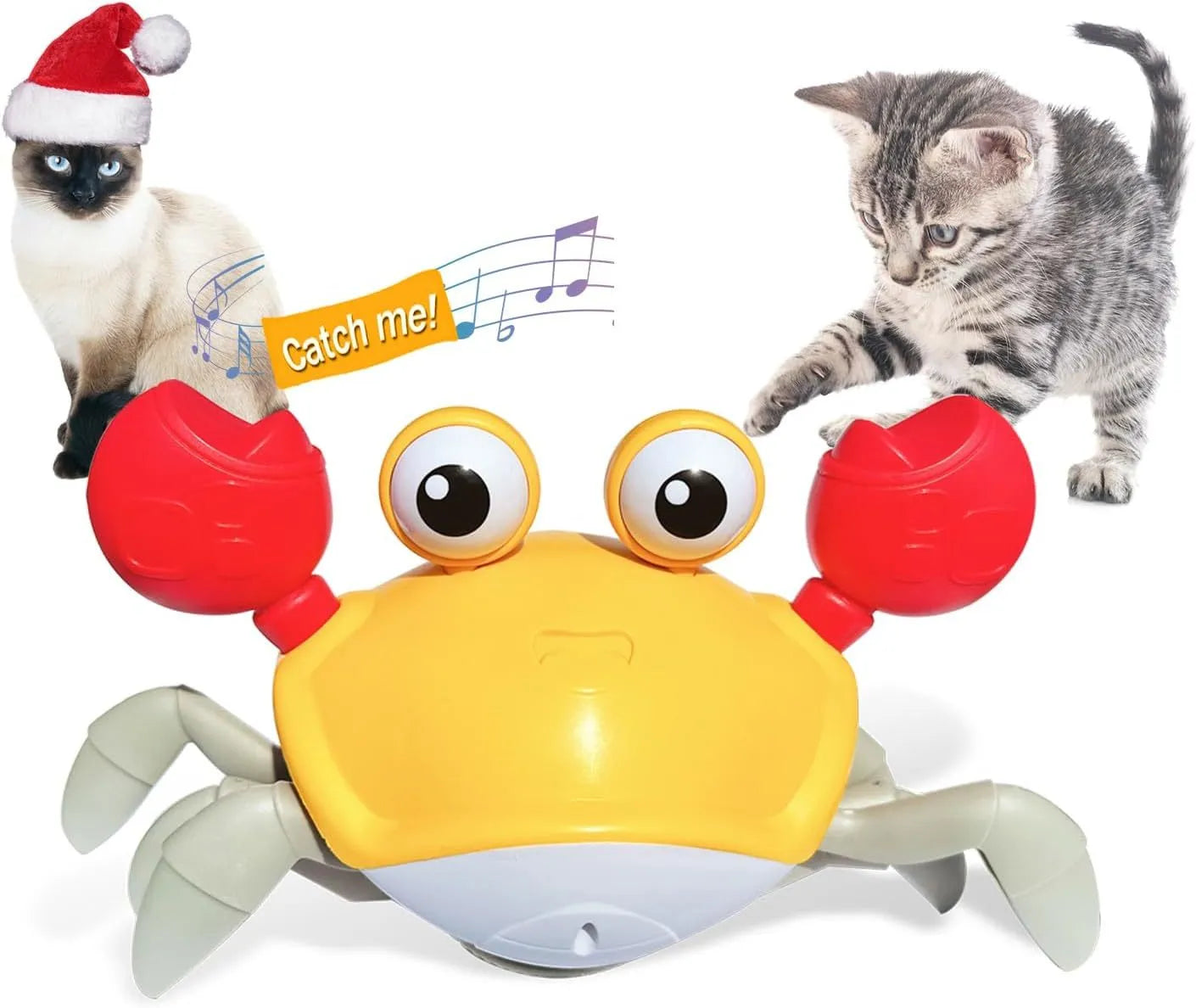 Blue crawling crab dog toy with obstacle avoidance sensor, measuring 21.5cm long, on a flat surface