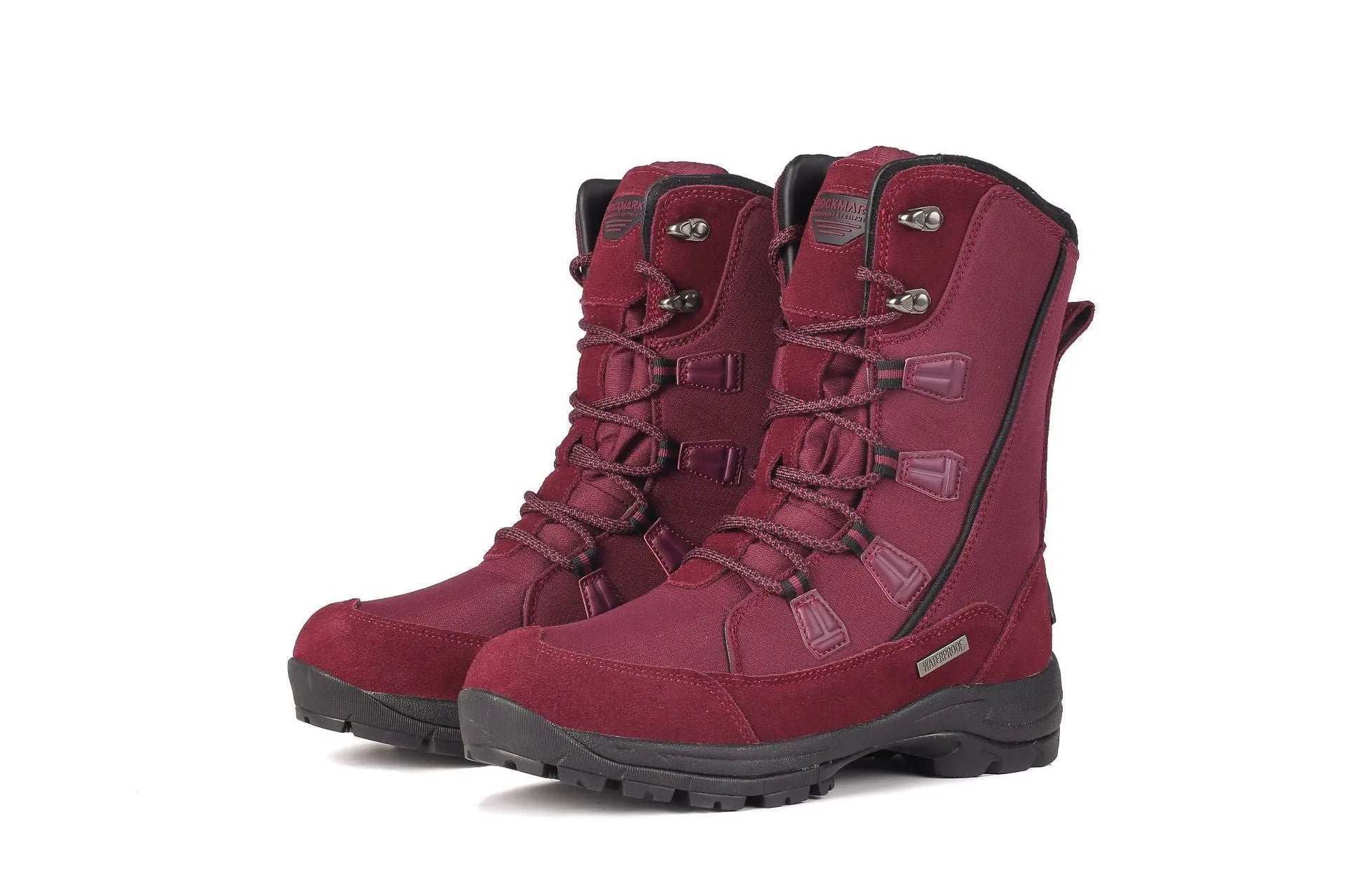 Women's mid-calf thermal snow boots in black with genuine leather upper and rubber sole for winter