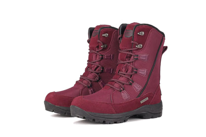 Women's mid-calf thermal snow boots in black with genuine leather upper and rubber sole for winter