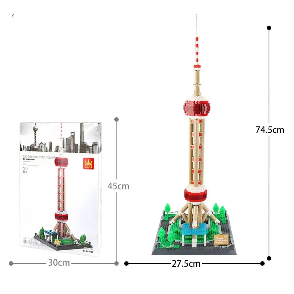 Wange building block set with 800+ ABS plastic pieces for constructing architectural landmark models