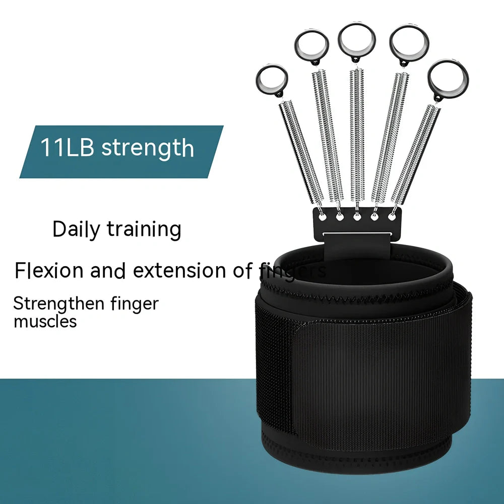 Finger exercise tension equipment with spring steel construction showing three resistance levels