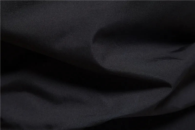 Men's thin polyester jacket in dark blue, black, or army green with continental sizing from S to XXL for casual wear.
