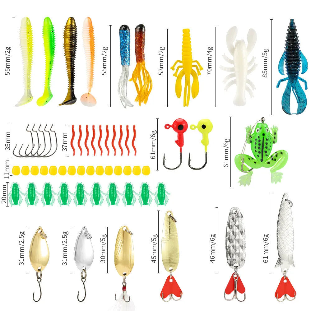 24-piece metal fishing set with various components arranged in a compact package