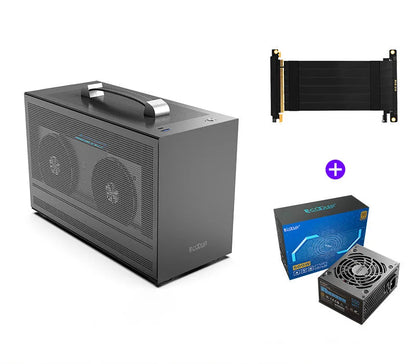 Three Hummingbird Portable ITX desktop computer chassis in titanium grey with tinned steel construction
