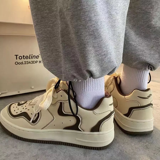 Men and women's thick sole casual sports shoes in coffee and black