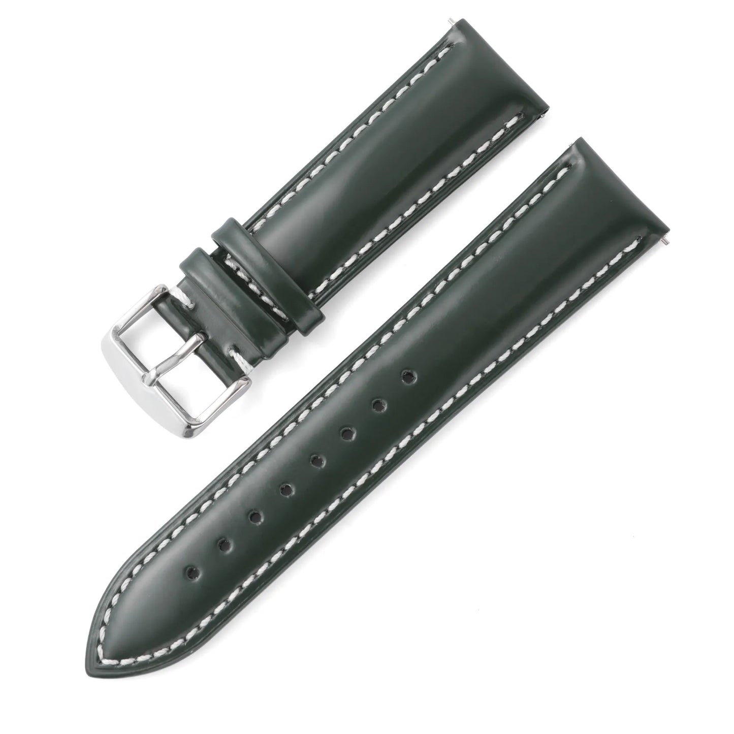 Quick release leather watch strap in bright cowhide, showing colour options and width sizes from 18mm to 22mm