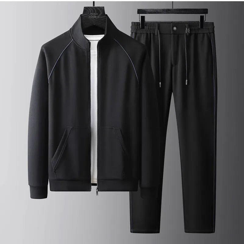 Stand collar casual sports suit in slim fit with long sleeves, shown in coffee colour, sized for weights up to 102.50kg