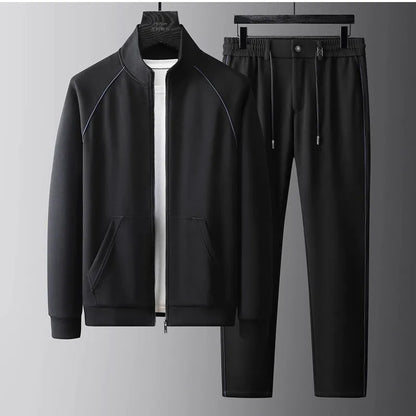 Stand collar casual sports suit in slim fit with long sleeves, shown in coffee colour, sized for weights up to 102.50kg