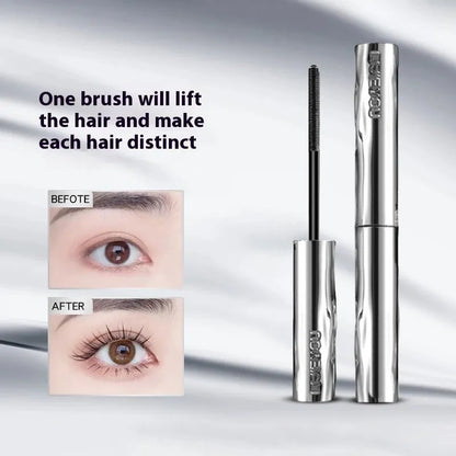Waterproof mascara in steel tube with optional eyelash curler in black and brown colours